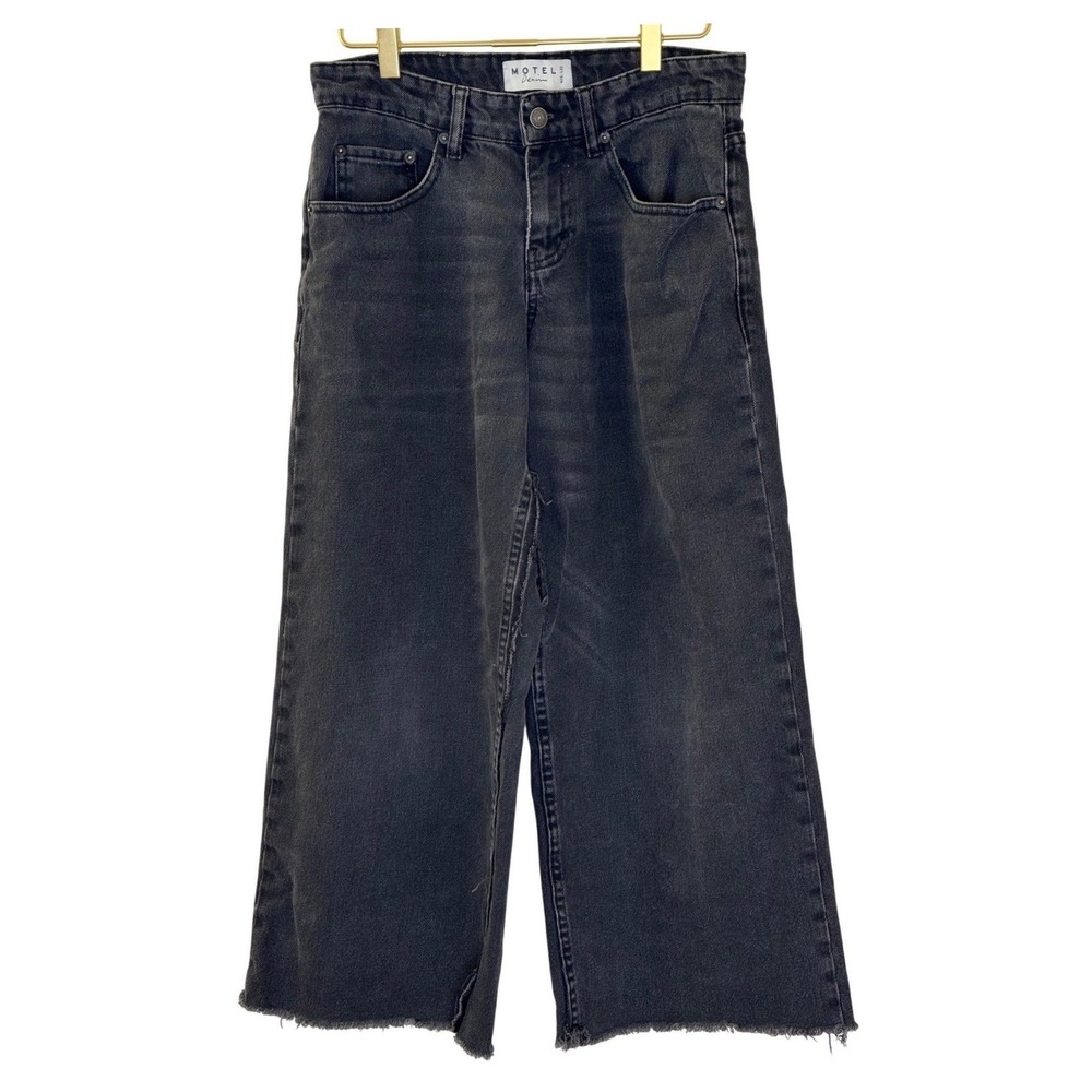 Motel Denim Cropped Pants Black Factory Distressed Raw Hem Womens 26x32
